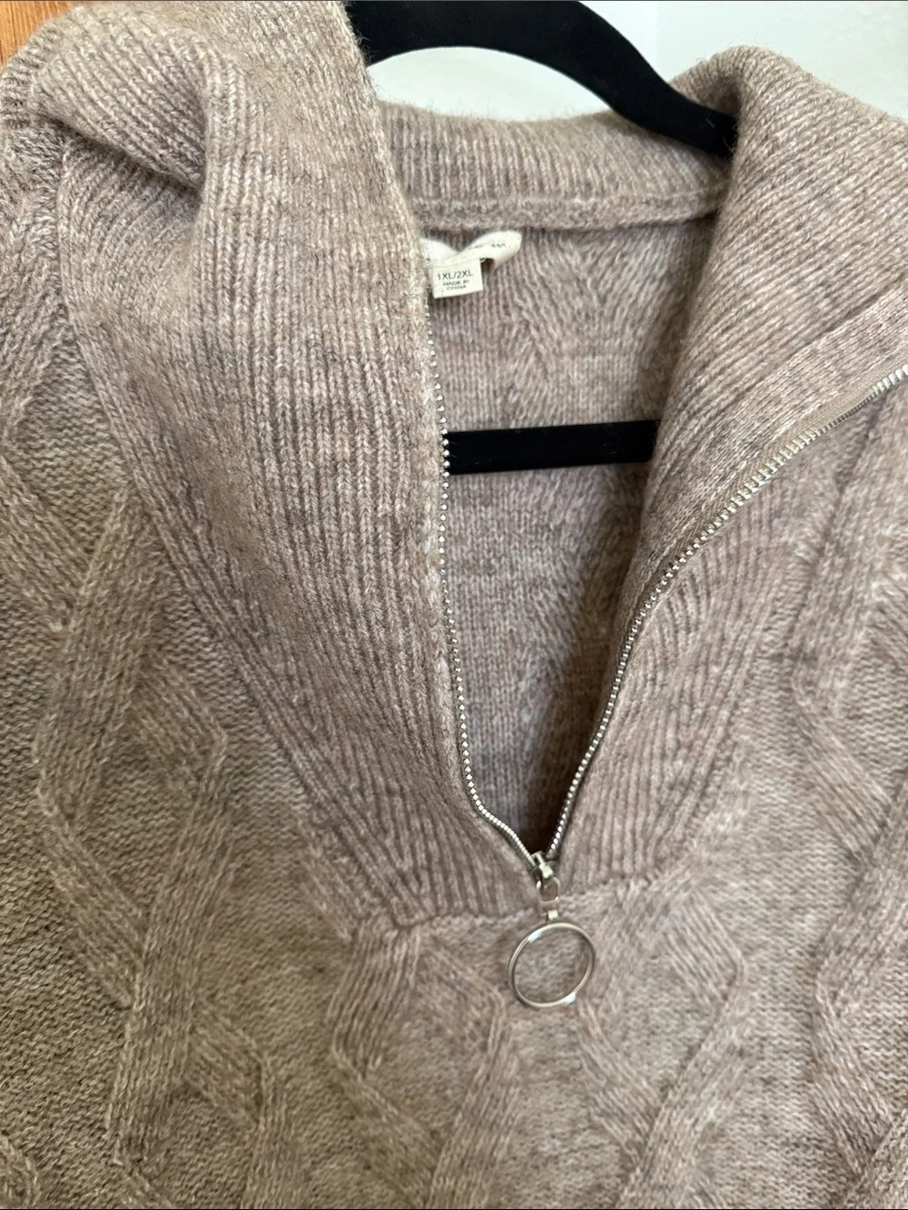 eesome Taupe Cable Zip-Front Sweater